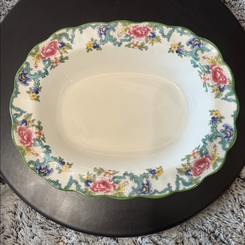 Vintage Royal Doulton Floradora‎ Green Oval Serving Bowl 10" Fine China Scallop - Picture 7 of 15
